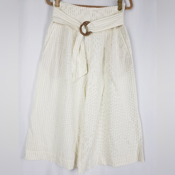 Anthropologie Off-white/ivory Wide Leg Crop Striped Pants Size 4 - Picture 1 of 5